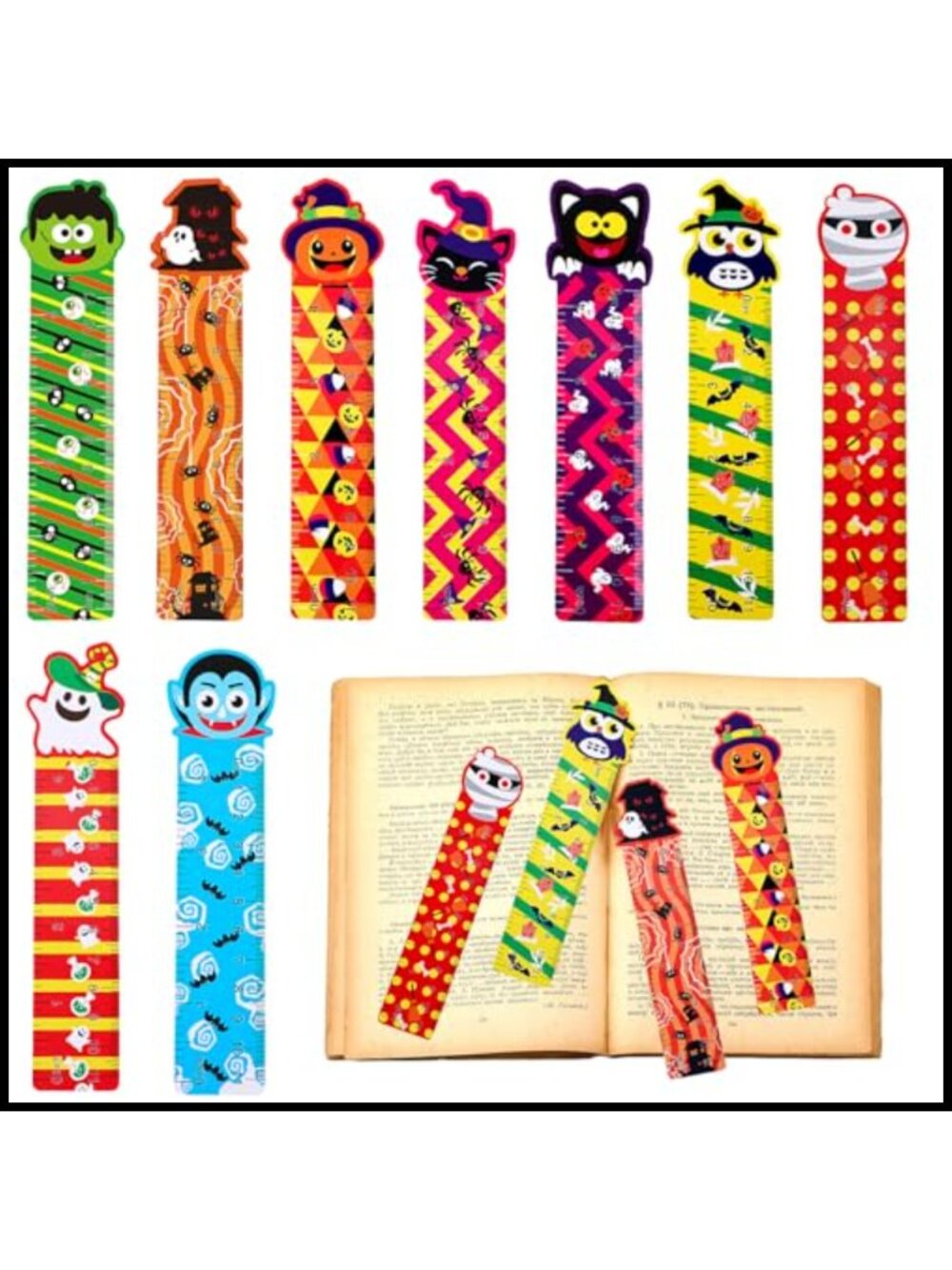 Halloween Bookmark Rulers 72pc Set PVC Double-Sided School Classroom Prizes